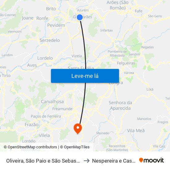 Oliveira, São Paio e São Sebastião to Nespereira e Casais map