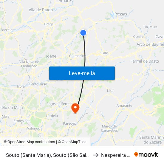 Souto (Santa Maria), Souto (São Salvador) e Gondomar to Nespereira e Casais map