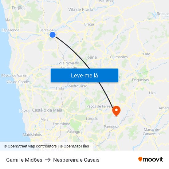 Gamil e Midões to Nespereira e Casais map