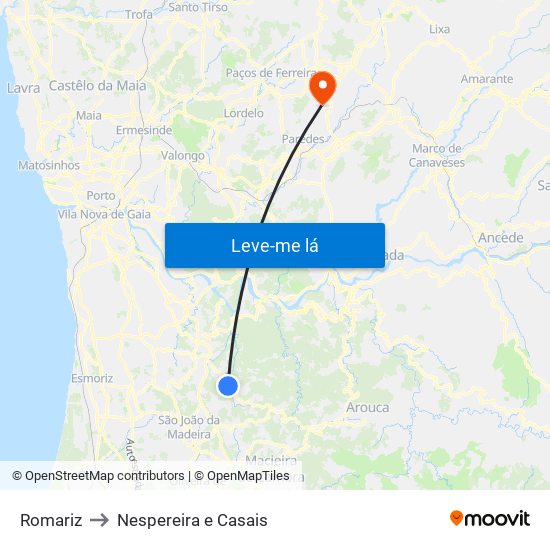 Romariz to Nespereira e Casais map