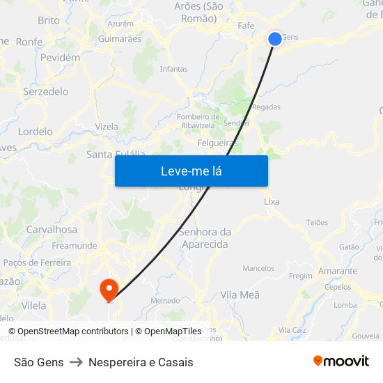 São Gens to Nespereira e Casais map