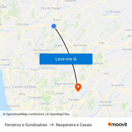 Ferreiros e Gondizalves to Nespereira e Casais map