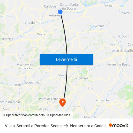 Vilela, Seramil e Paredes Secas to Nespereira e Casais map