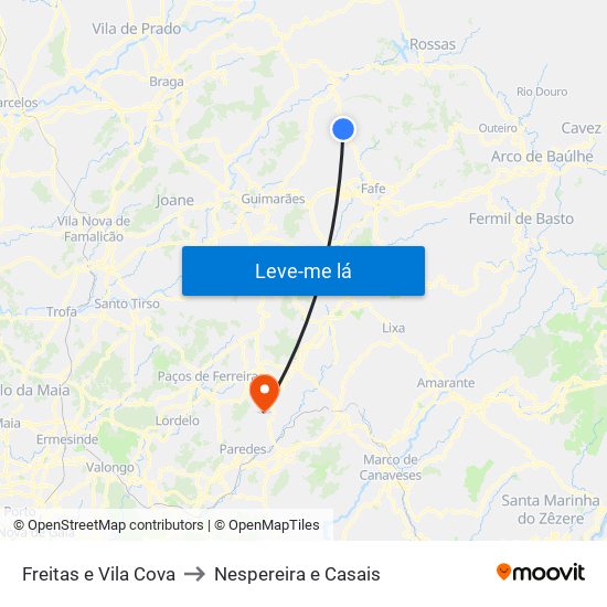 Freitas e Vila Cova to Nespereira e Casais map