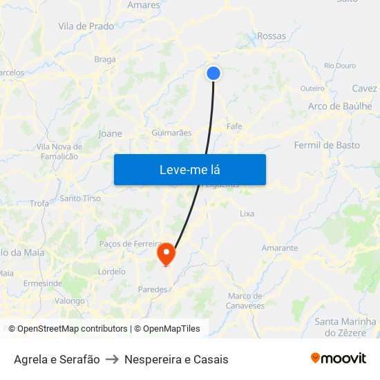 Agrela e Serafão to Nespereira e Casais map