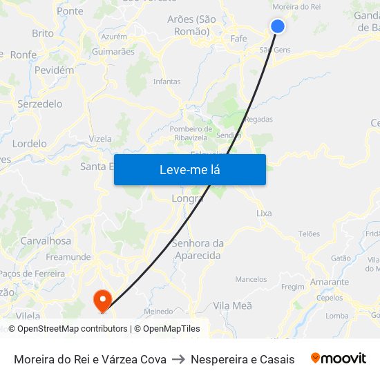 Moreira do Rei e Várzea Cova to Nespereira e Casais map