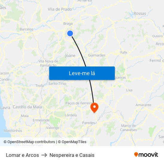 Lomar e Arcos to Nespereira e Casais map