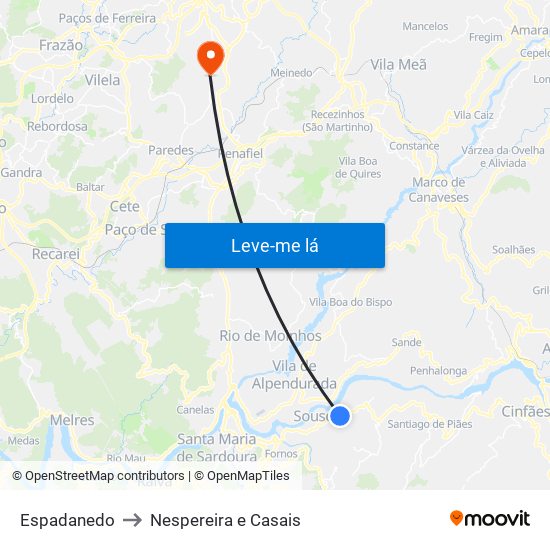 Espadanedo to Nespereira e Casais map