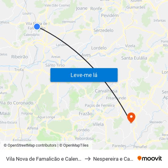 Vila Nova de Famalicão e Calendário to Nespereira e Casais map