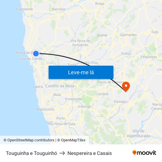 Touguinha e Touguinhó to Nespereira e Casais map