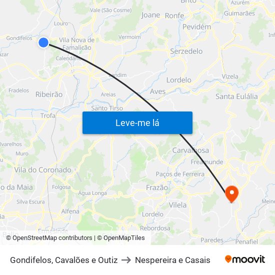 Gondifelos, Cavalões e Outiz to Nespereira e Casais map