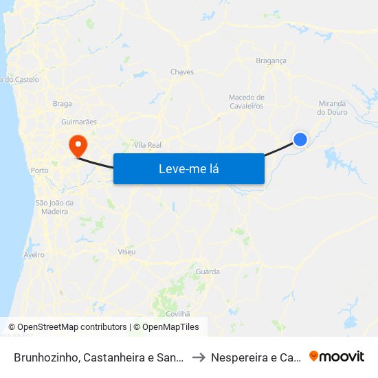 Brunhozinho, Castanheira e Sanhoane to Nespereira e Casais map