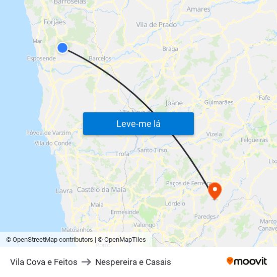 Vila Cova e Feitos to Nespereira e Casais map