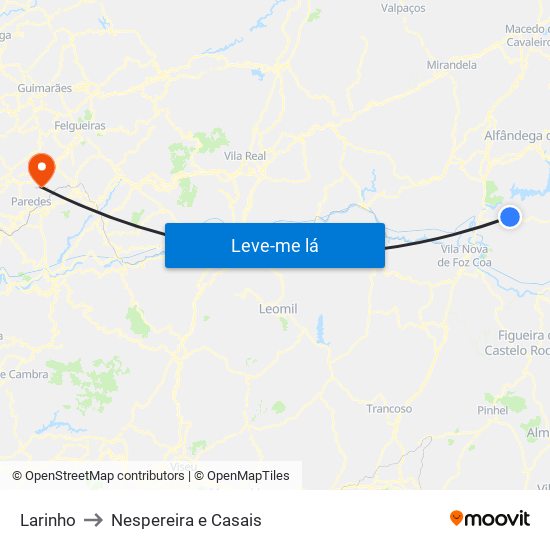 Larinho to Nespereira e Casais map