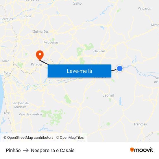 Pinhão to Nespereira e Casais map