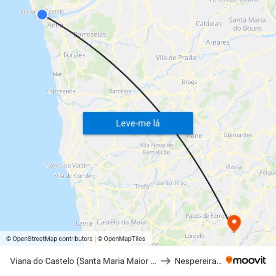 Viana do Castelo (Santa Maria Maior e Monserrate) e Meadela to Nespereira e Casais map