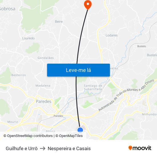 Guilhufe e Urrô to Nespereira e Casais map