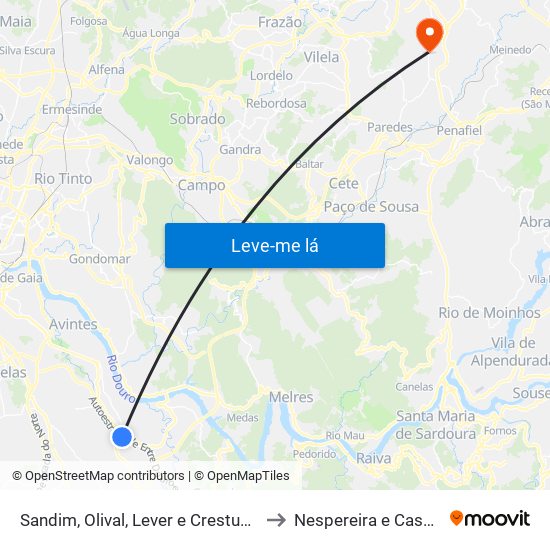 Sandim, Olival, Lever e Crestuma to Nespereira e Casais map