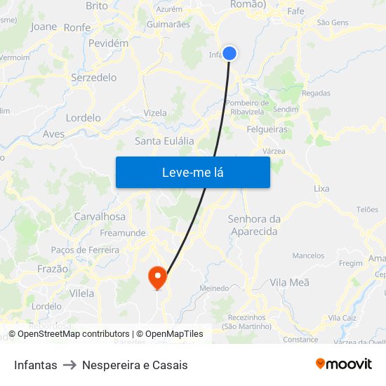 Infantas to Nespereira e Casais map