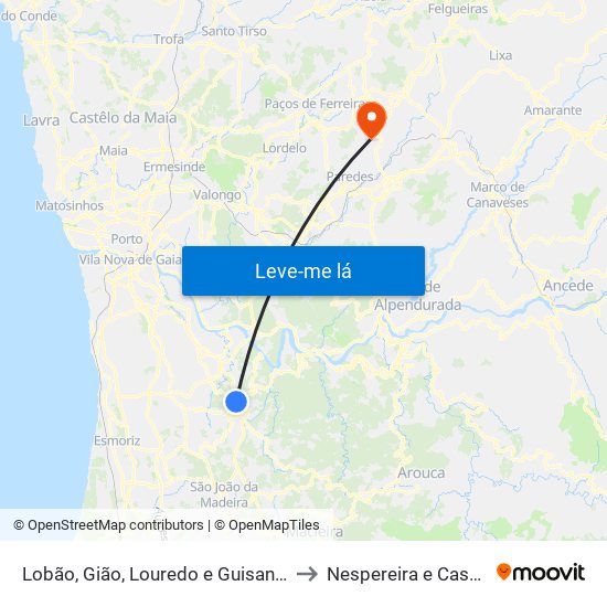 Lobão, Gião, Louredo e Guisande to Nespereira e Casais map