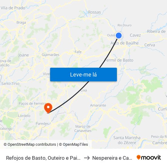 Refojos de Basto, Outeiro e Painzela to Nespereira e Casais map