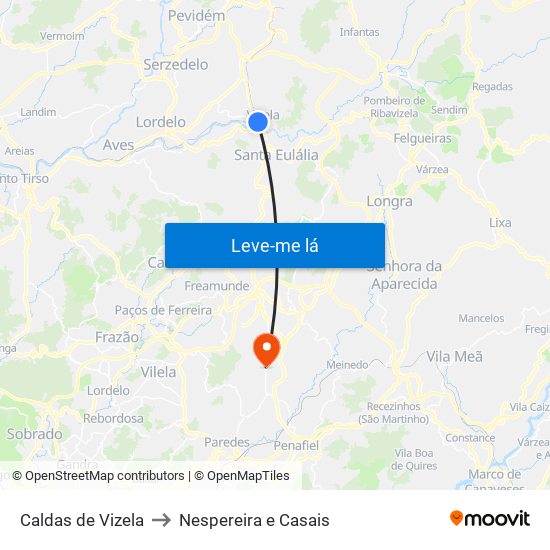 Caldas de Vizela to Nespereira e Casais map
