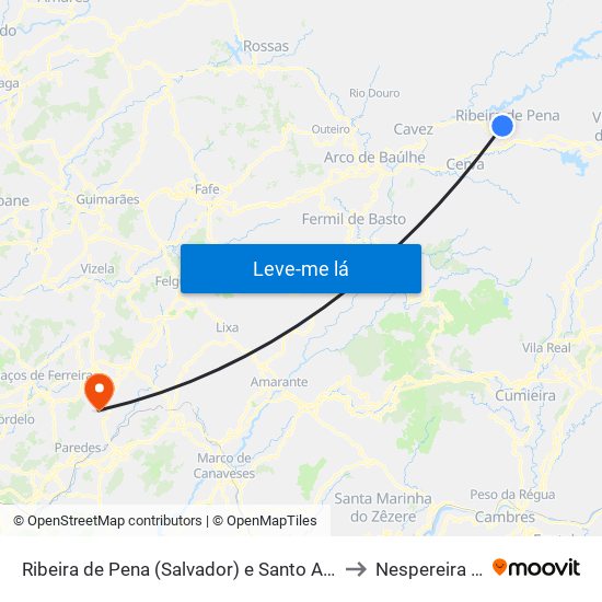 Ribeira de Pena (Salvador) e Santo Aleixo de Além-Tâmega to Nespereira e Casais map