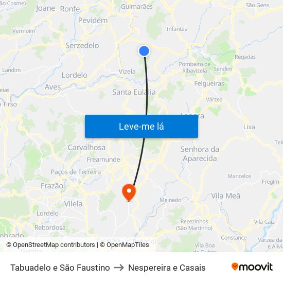 Tabuadelo e São Faustino to Nespereira e Casais map