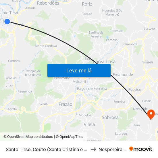 Santo Tirso, Couto (Santa Cristina e São Miguel) e Burgães to Nespereira e Casais map