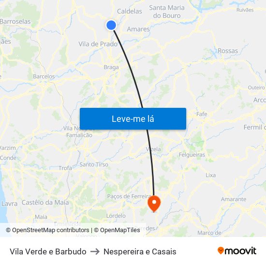 Vila Verde e Barbudo to Nespereira e Casais map