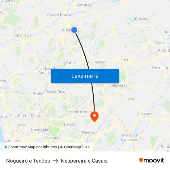 Nogueiró e Tenões to Nespereira e Casais map