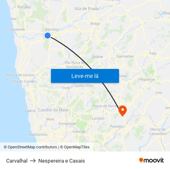 Carvalhal to Nespereira e Casais map
