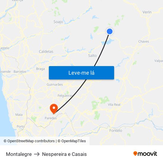 Montalegre to Nespereira e Casais map