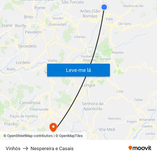 Vinhós to Nespereira e Casais map