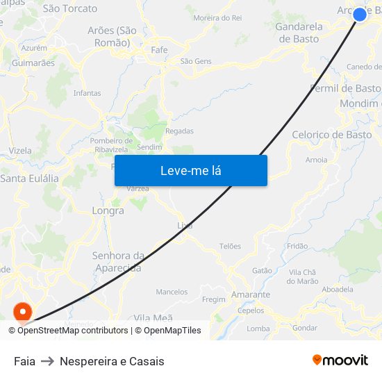 Faia to Nespereira e Casais map