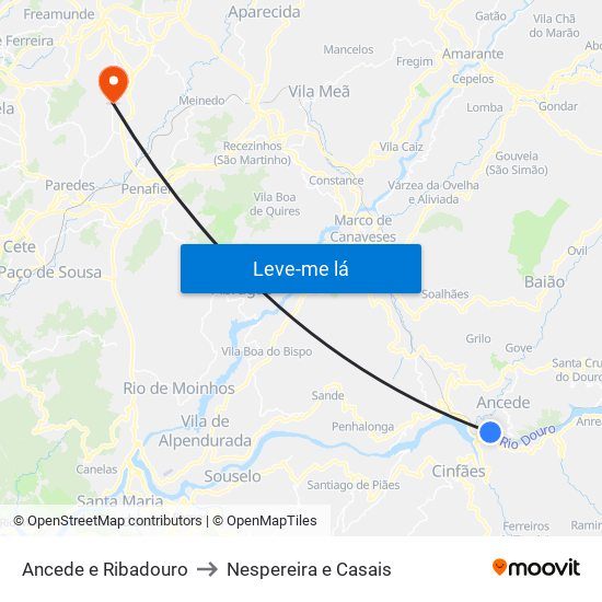 Ancede e Ribadouro to Nespereira e Casais map