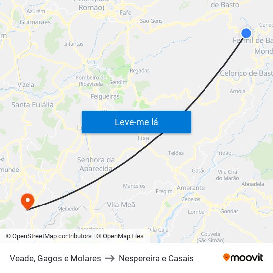 Veade, Gagos e Molares to Nespereira e Casais map