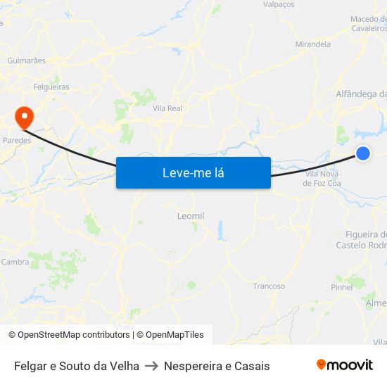Felgar e Souto da Velha to Nespereira e Casais map