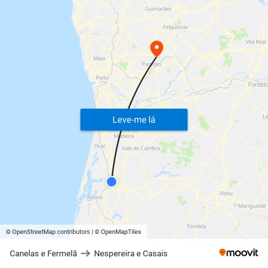Canelas e Fermelã to Nespereira e Casais map