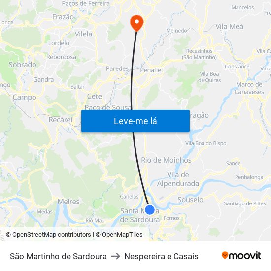 São Martinho de Sardoura to Nespereira e Casais map