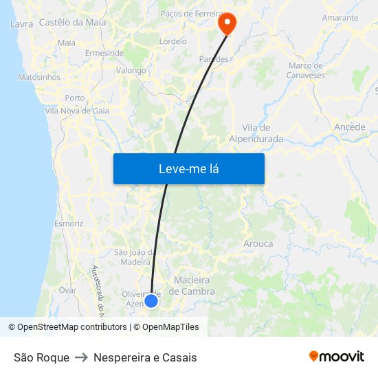 São Roque to Nespereira e Casais map