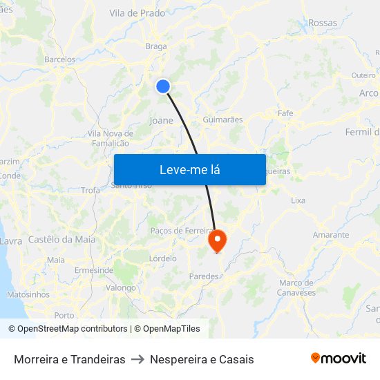 Morreira e Trandeiras to Nespereira e Casais map