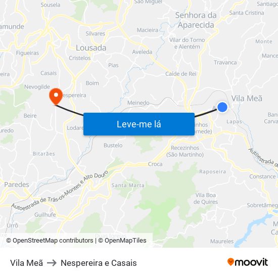 Vila Meã to Nespereira e Casais map