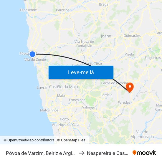 Póvoa de Varzim, Beiriz e Argivai to Nespereira e Casais map