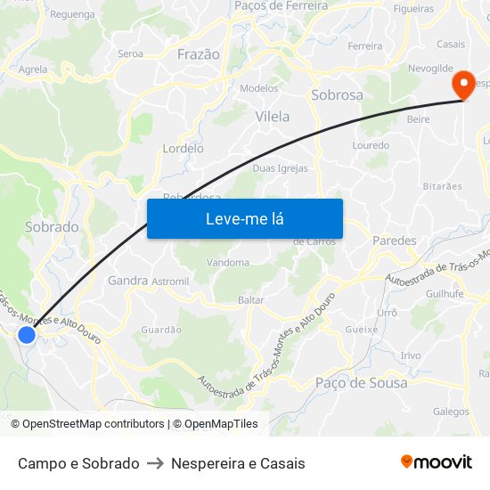 Campo e Sobrado to Nespereira e Casais map