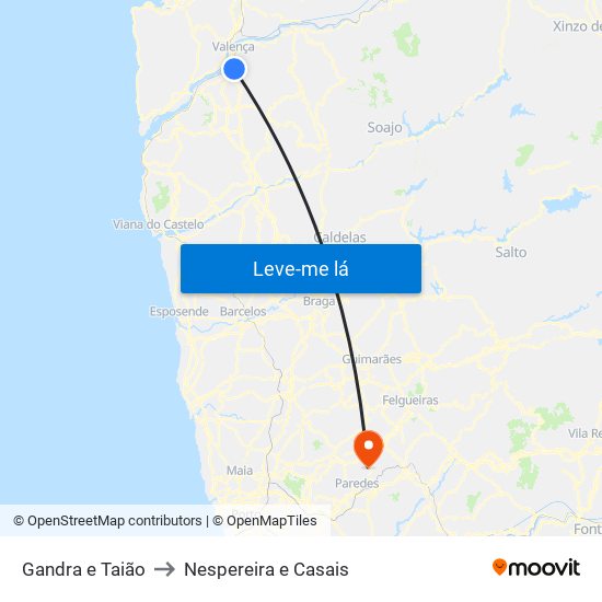 Gandra e Taião to Nespereira e Casais map