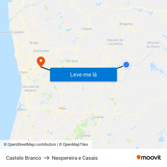 Castelo Branco to Nespereira e Casais map