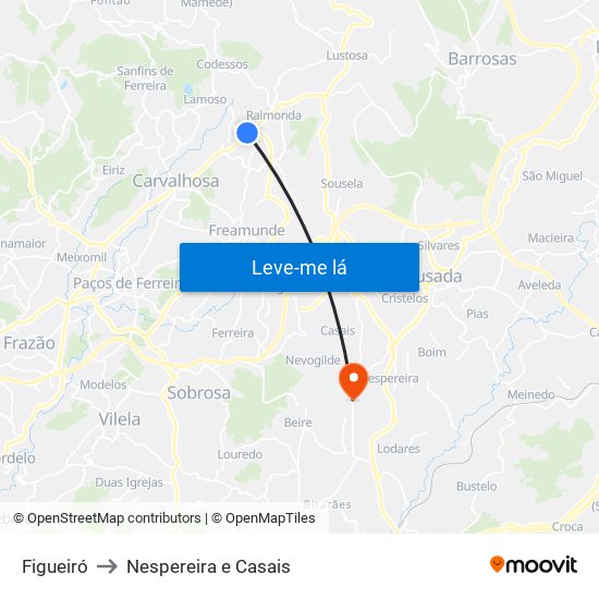 Figueiró to Nespereira e Casais map