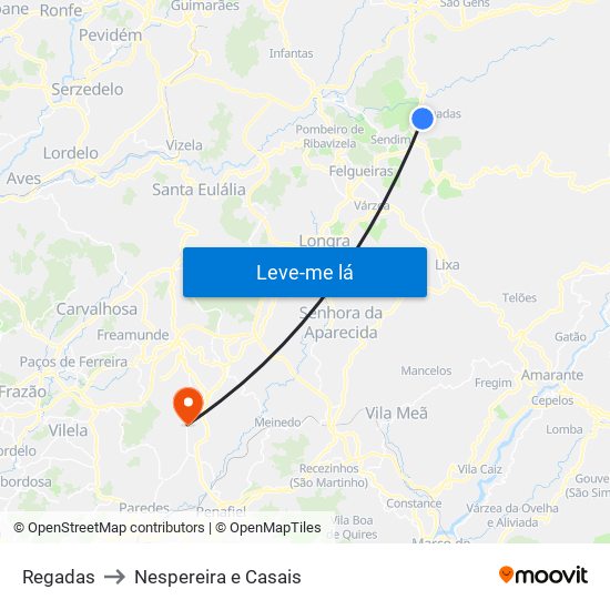 Regadas to Nespereira e Casais map