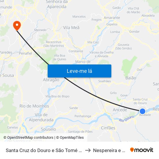 Santa Cruz do Douro e São Tomé de Covelas to Nespereira e Casais map